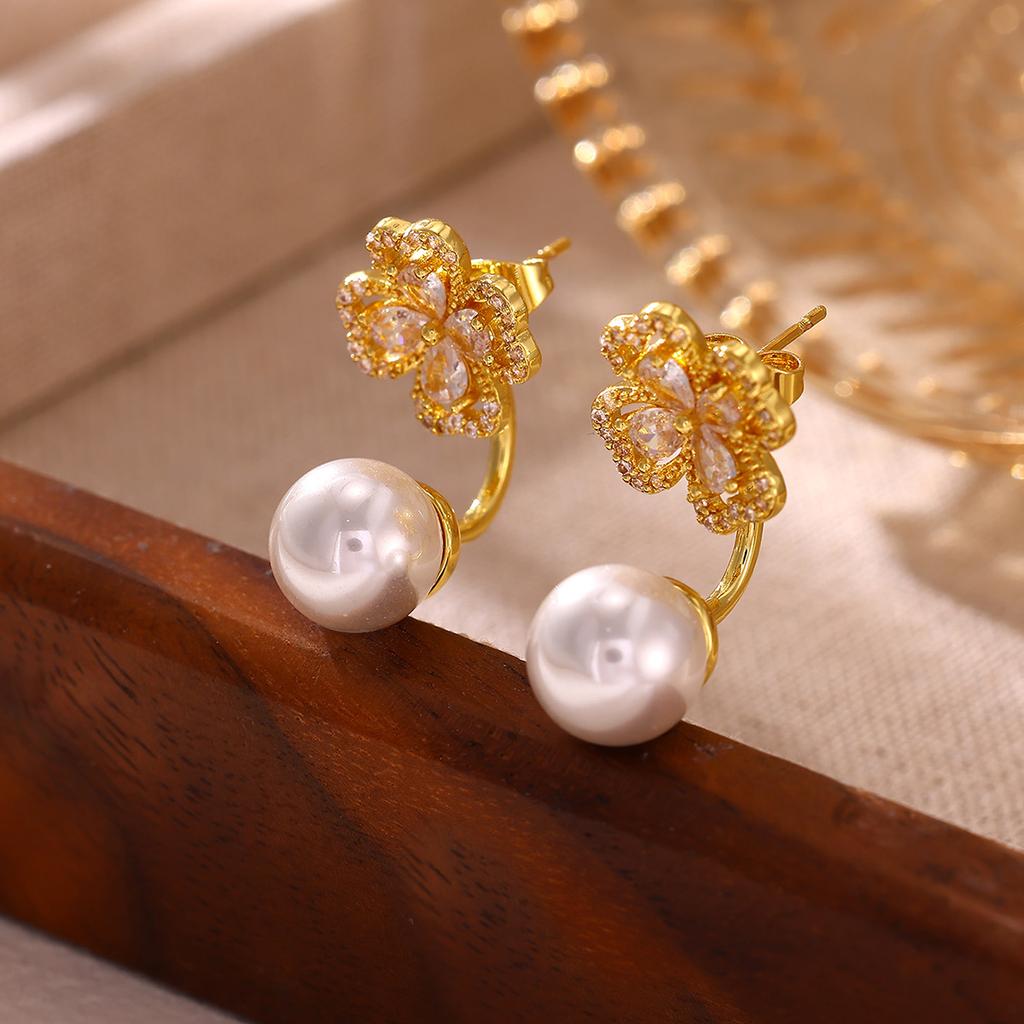 Gold Color Pearl & Heart Drop Earrings For Women Irregular Textured Huggie Hoop Earring Waterproof Elegant Jewelry Party Gifts