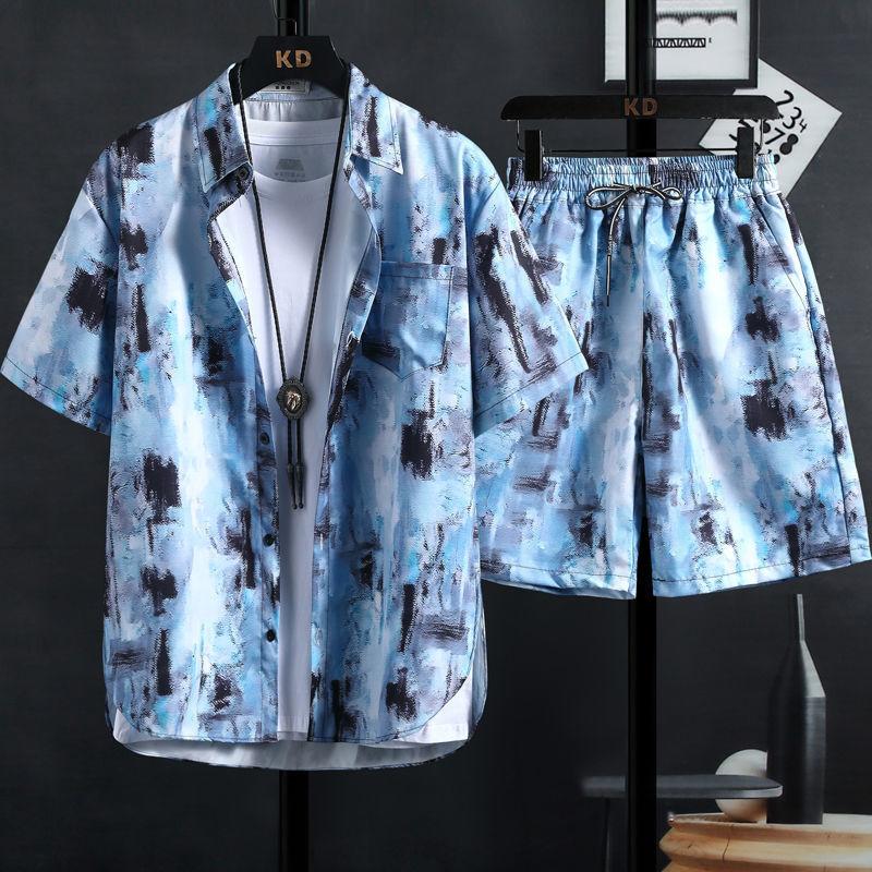 Men's Set Summer Beach Vacation Set Short Sleeve Shirt + Shorts 2 Piece Set