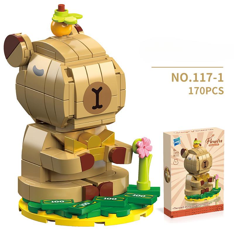 

117 Children S Educational Assembly Of Small Particles Building Block Simulation Kapibara Building Block 3D Cartoon Ornament Model Toy 1pcs