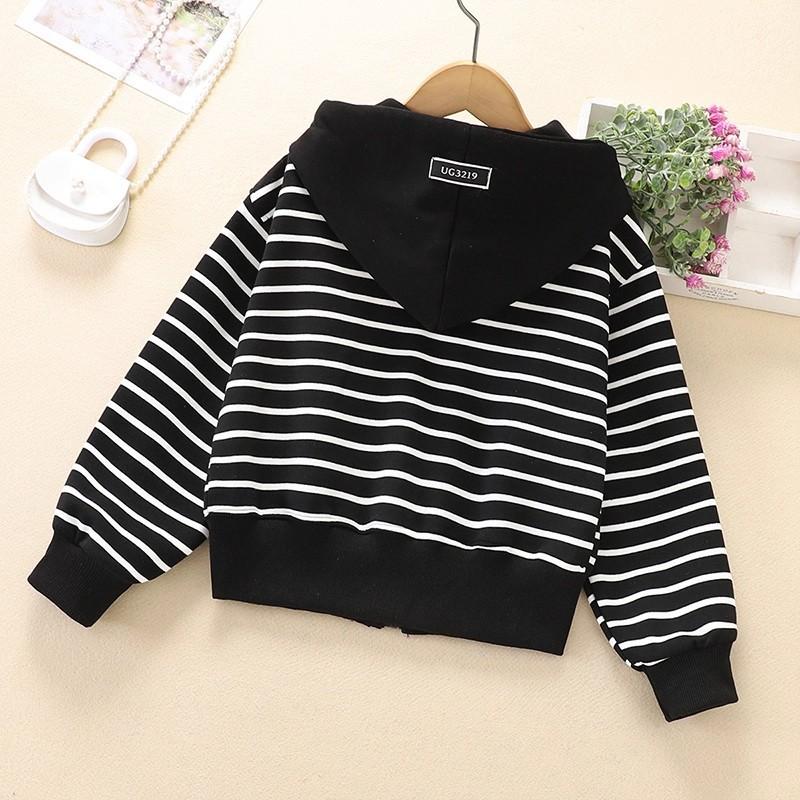 Stylish Striped Girls Jacket Spring Autumn Versatile Outerwear For Big Kids Fashionable Top