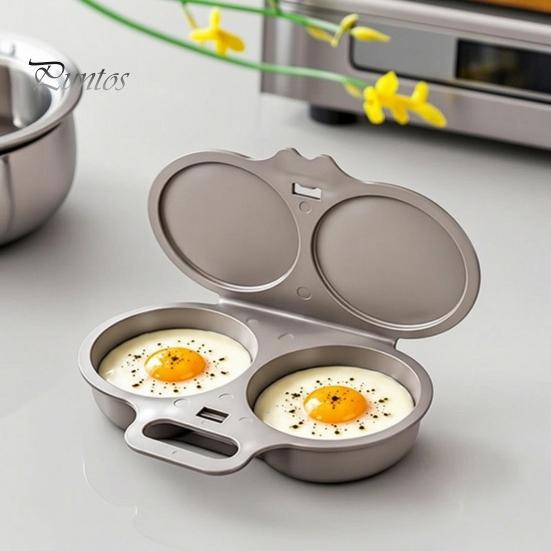 Fast Breakfast Cooking Tool Dual Cavity Microwave Egg Poacher with Lid And Handle, Food Grade Plastic Simple Cooker for Home Steamer, Oil-free