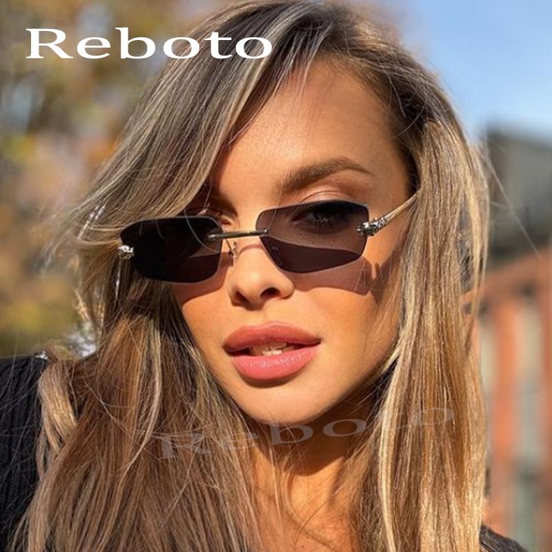 Popular Brand Brown Square Women Sunglasses Fashion Luxury Rimless Rectangle Sun Glasses Female Shades UV400 Vintage Eyewear