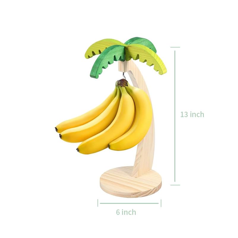 HarnyLoom Banana Stand Fruit Rack Natural Wood Suspension Hanger Multifunctional Hanging Storage Load Capacity 2kg Suitable Kitchen Living Room Picnic