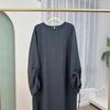 Saudi-Arabien Muslimische Frauen Bescheidenes Kleid Eid Dubai Plain Abaya Islamische Feiertagsparty Solide Türkei Schnürmanschetten Lange Kleidung