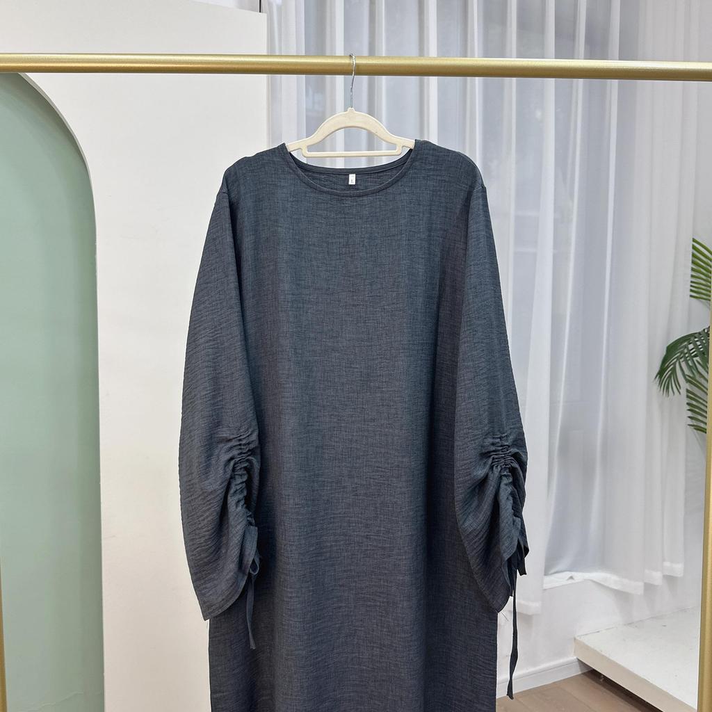 Saudi-Arabien Muslimische Frauen Bescheidenes Kleid Eid Dubai Plain Abaya Islamische Feiertagsparty Solide Türkei Schnürmanschetten Lange Kleidung