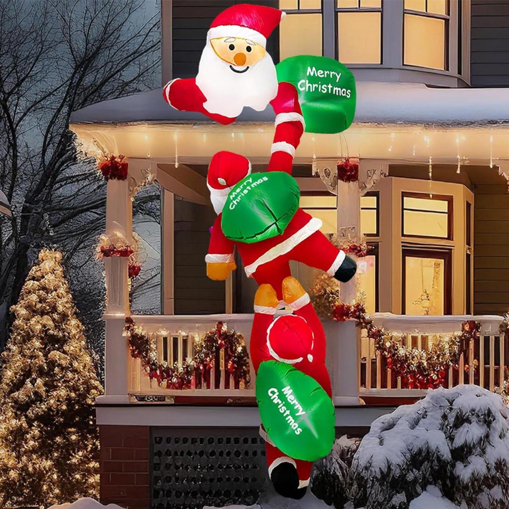Christmas Inflatable Climbing Santa Festive, with Gift Bag, for Yard