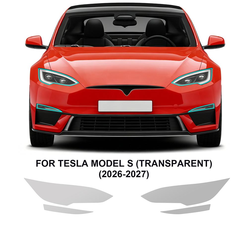 TPU Car Headlight Protective Film 26-27 For Tesla Model S PPF Transparent &Smoked black Anti-Scratch Auto External Accessories