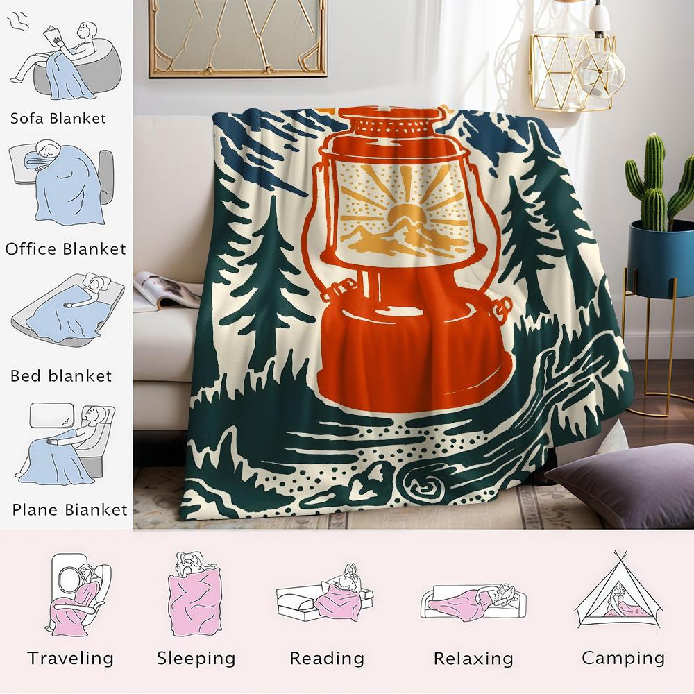 Camping Lantern Flannel Blanket Warm Soft Halloween Christmas Couch Warm Cozy Decorative Decor Gift for All Season