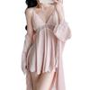 New light luxury ice silk suspender nightdress women's spring and autumn lace nightgown two-piece set pure desire wind sexy with chest pad home