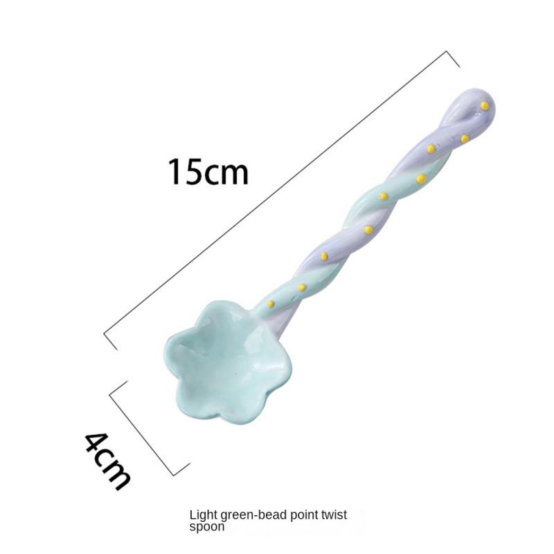 1~10PCS Ceramic Long Handle Spoon Kawaii Korean Ice Cream Hand Painted Dessert Spoon with Long Handle Kitchen Tableware