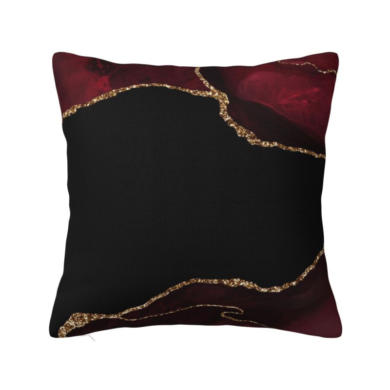 Custom Modern Burgundy Maroon Geode Agate Cushion Cover Velvet Marble Texture Gold Throw Pillow Case Decoration