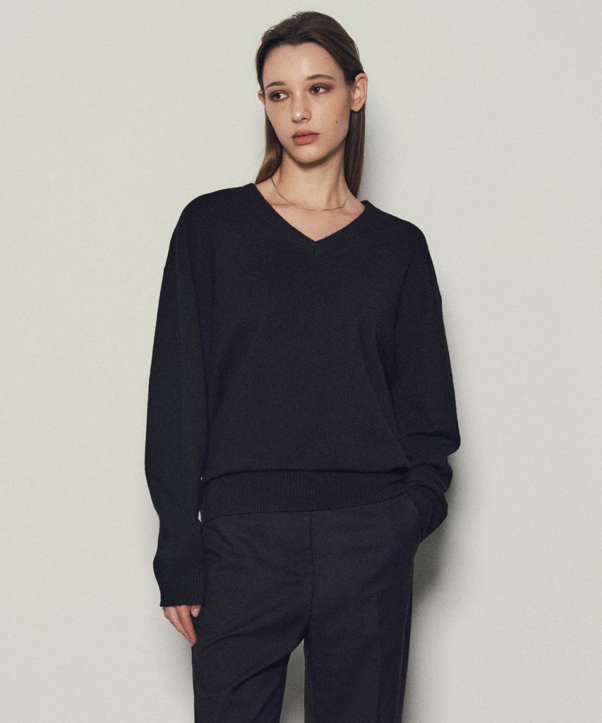 CITTA Soft Wool Blend V-Neck Knit_Ctk221(Black)