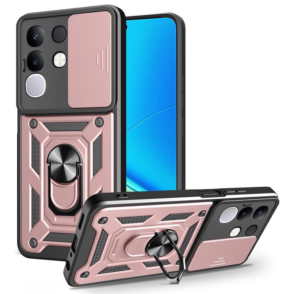 For Vivo Y29 4G Case with Slide Camera Lid PC+TPU Kickstand Phone Cover