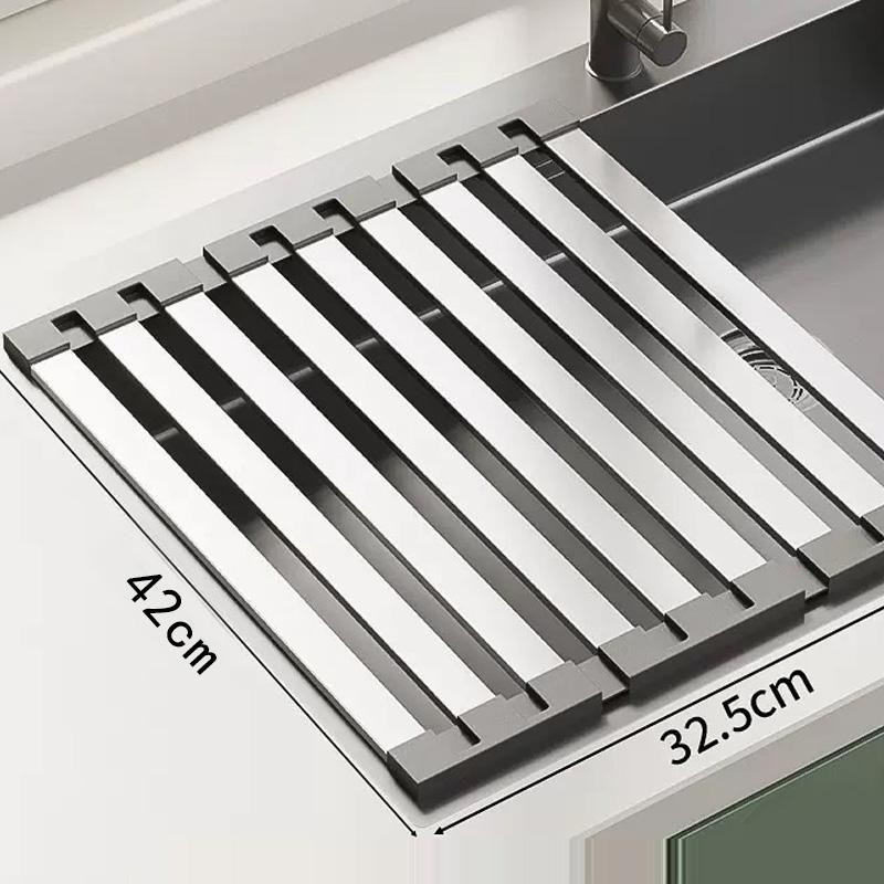 WV 304 Stainless Steel Kitchen Sink Drain Rack Sink Bowl Dish Storage Rack Foldable,Anti-scald Retractable Drain Basket Shelf