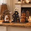 Haunted House Tabletop Sign 3Pcs Halloween Wooden Decorations, Fall Ornaments with Ghost Black Cat Pumpkin Spooky Cute Home Accents Elements,