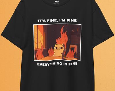 Funny Cat "It's Fine" Shirt and Kids Tshirt - Introvert Anime Tee
