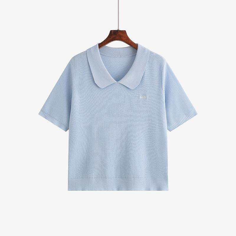 

Плюс Размер Женский Повседневный Свободный Крой Детский Воротник Вышитый Трикотажный Короткий Топ XXL синий