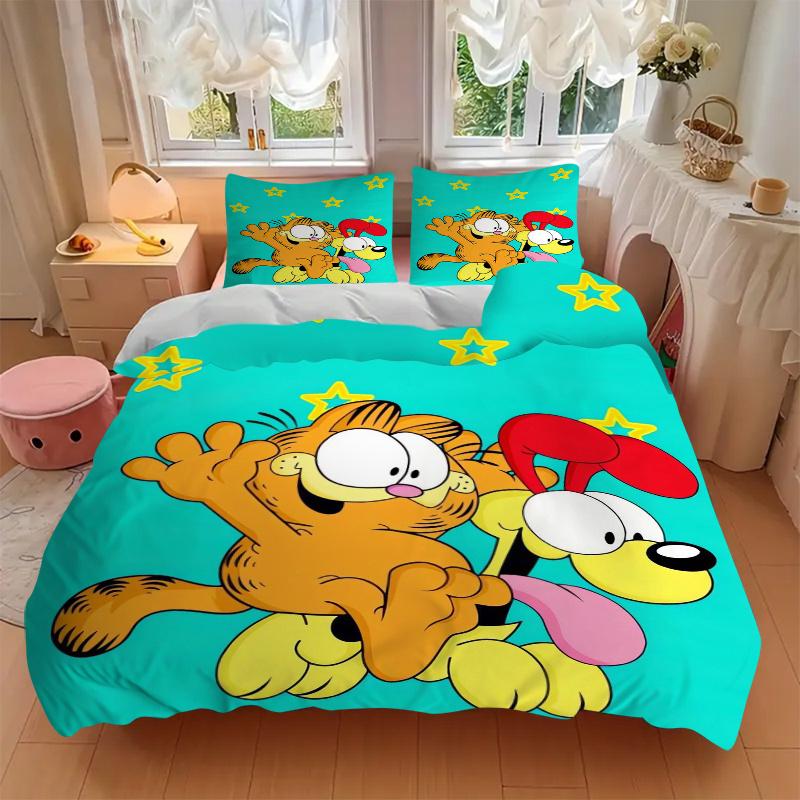 Zestaw poszewek na kołdrę 3 szt. Happy Garfield i Odi - Miękki i przytulny do sypialni, pokoju gościnnego i akademika Dekoracyjna pościel Zestaw 3-częściowy 1 poszewka na kołdrę + 2 poszewki na poduszki.