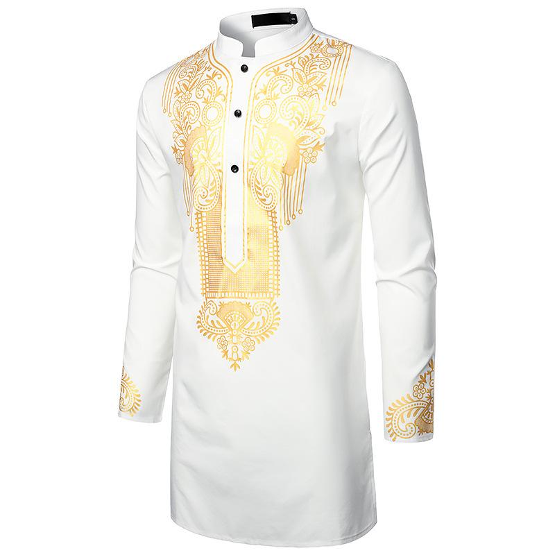 Men Printed Bronzing Shirt Printed Totem Long Shirt African Style Shirt