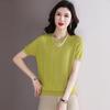 Elegant Ice Silk Knit V-Neck Short-Sleeve T-Shirt for Women