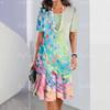 Women Vintage Short Sleeve 3d Print Midi Dress Comfortable Beach Dresses