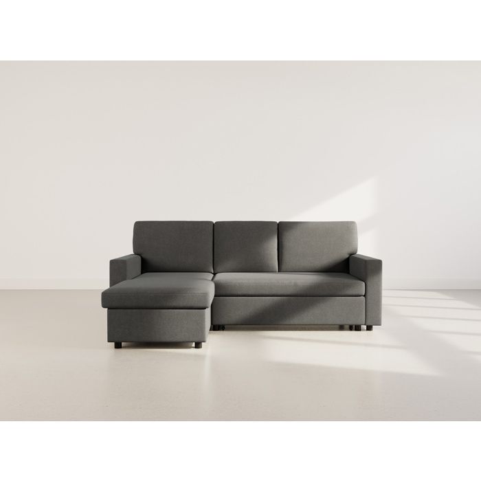 Meiya - canapé d'angle réversible 4 places convertible avec coffre en tissu - Gris foncé