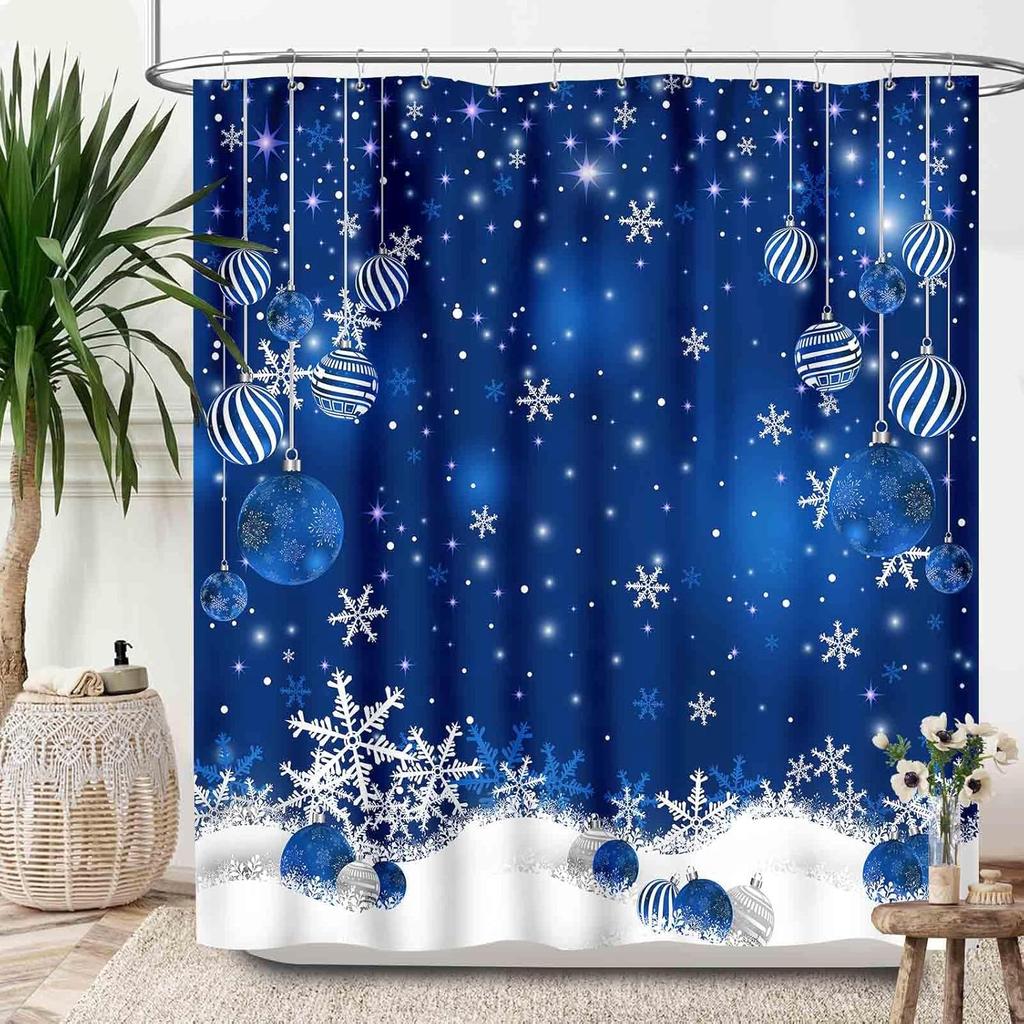 Christmas Shower Curtain,Winter Fireplace Xmas Trees Gifts Printed New Year Waterproof Fabric Bathroom Shower Curtain Set with