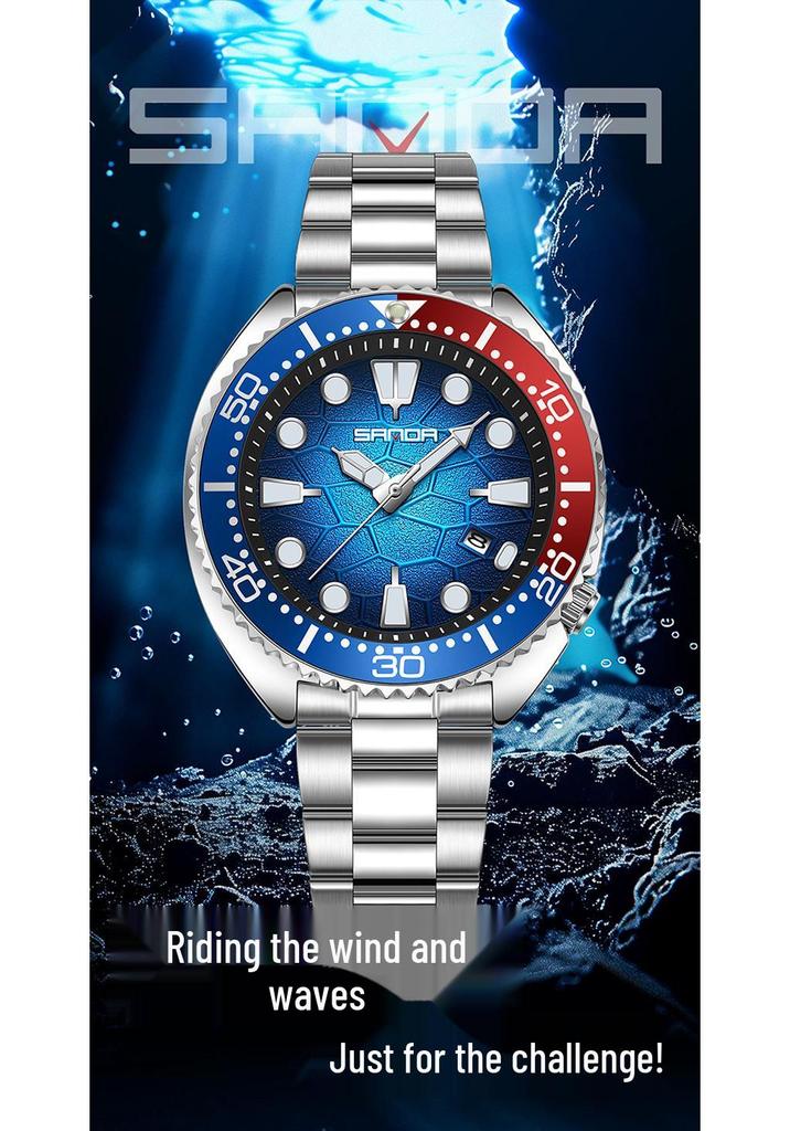 SANDA Men's Quartz Watch: Luminous, Calendar, Rotating Bezel, Waterproof, Business & Casual.