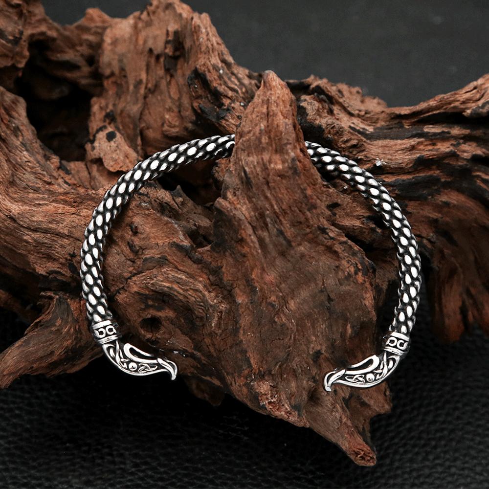 Vintage Stainless Steel Vikings Dragon Opening Bracelet Nordic Runes Cuff Bangles For Men Women Scandinavian Jewelry Accessories