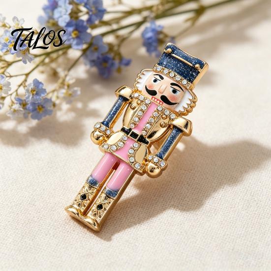 Decorative Suit Accessory Christmas Nutcracker Brooch Pin, Rhinestone Enamel Soldier Badge for Festive Clothing Women Men, Xmas Holiday Jewelry Coats