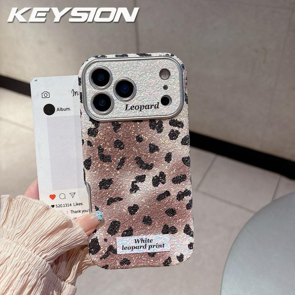 KEYSION Fashion Cute Leopard Print Phone Case for iPhone 14 15 16 17 Pro Max Rounded Edges Shockproof Cover for iPhone 15 16 17