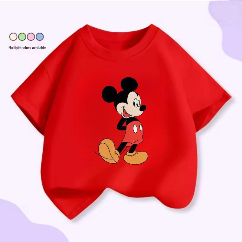 Mickey Mouse Cartoon Print Unisex Kids T-Shirt - Short Sleeve, Summer Top, Round Neck 160 cm