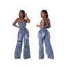 Europeisk og amerikansk avslappet stroppeløs slim-fit denimjumpsuit for kvinner