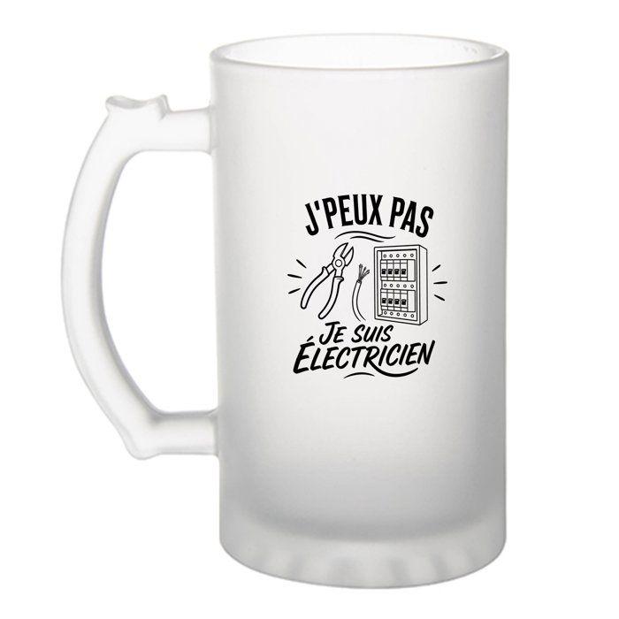 Chope à bière - PLANETEE - J'peux pas je suis Électricien (minimaliste) - Givré - Verre trempé 470 ml - Impression sublimation