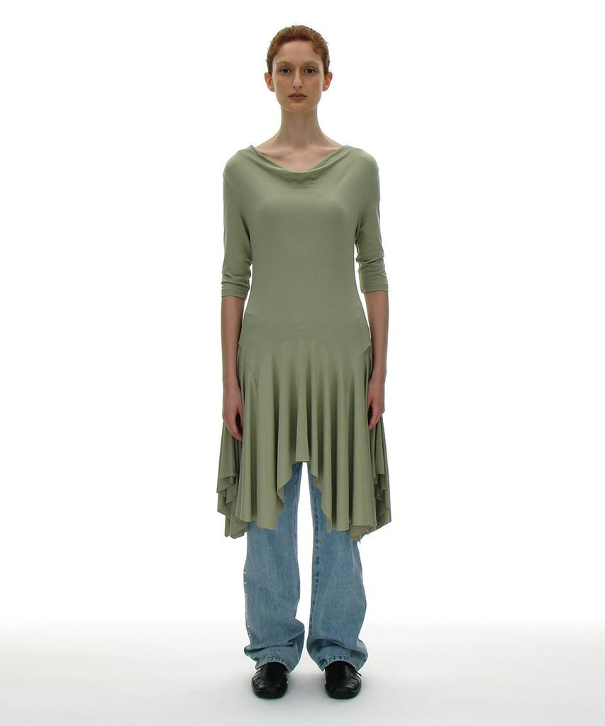 Partimento Woman Cowl Neck Asymmetrical Jersey Dress_Light Green