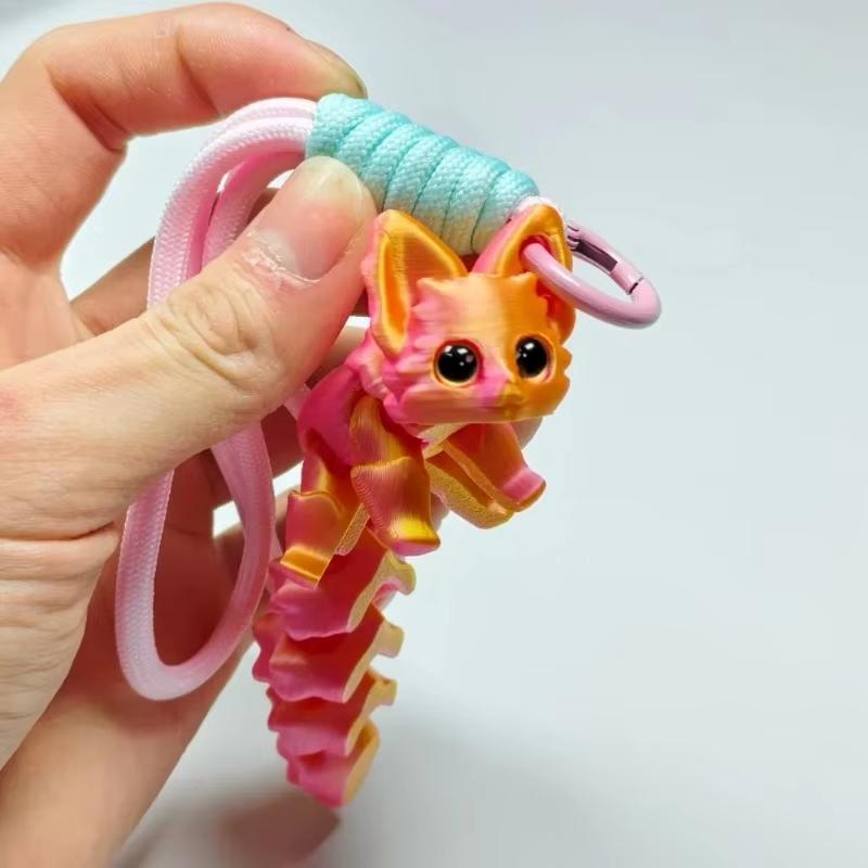 

3D Printed Cute Fox Ornament Model - Movable Joints Beautiful Eyes Hanging Rope Room Decor Accessory Gift