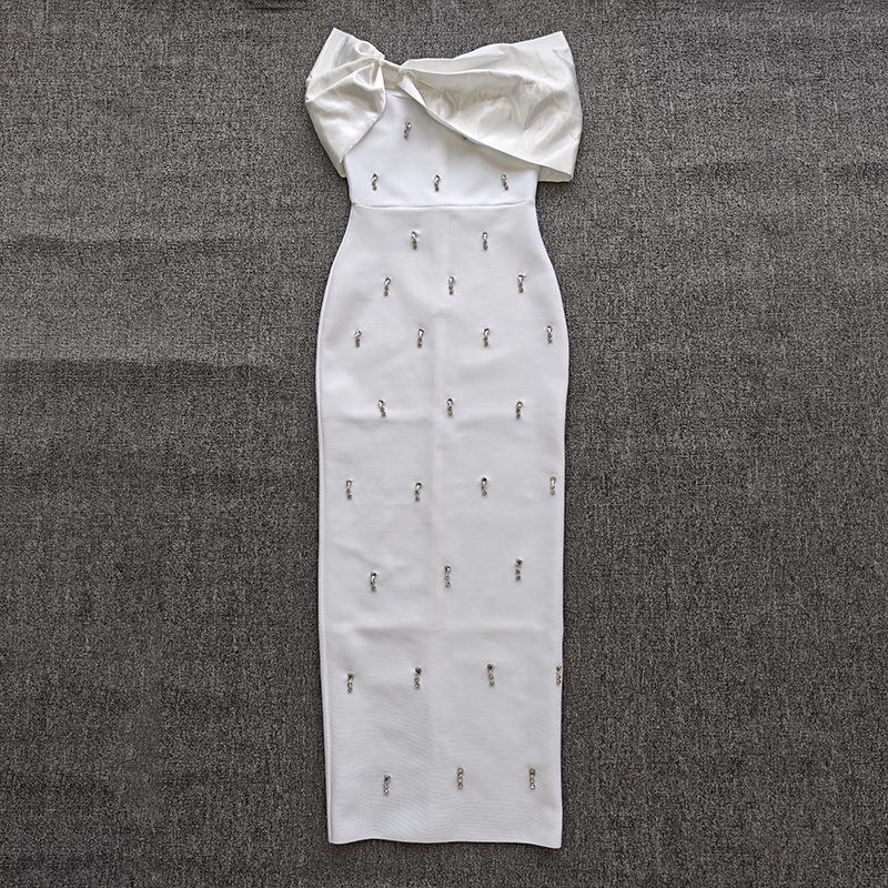European & American Off-Shoulder Luxury Studded Bandage Evening Dress