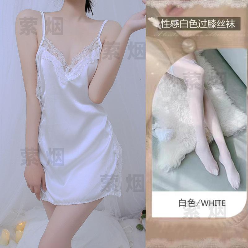 Sex underwear bed sexy temptation suspender skirt side strap satin hollow small chest nightdress