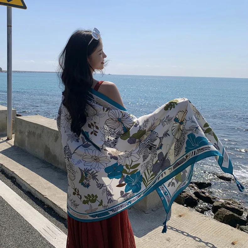 90x180cm Bikini Bathing Swimwear Cover Up Sarong Wrap Scarf Twill Cotton Pareo Beach Cover-Ups Women Large Beach Dress