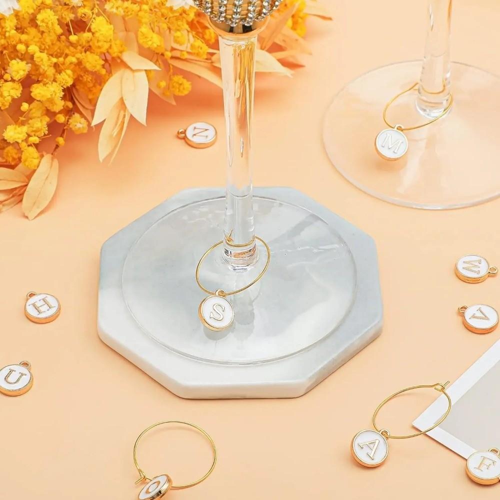 26Pcs DIY Wine Glass Charm Rings Letters Pendant Wine Glass Hoops Wedding Party Decor