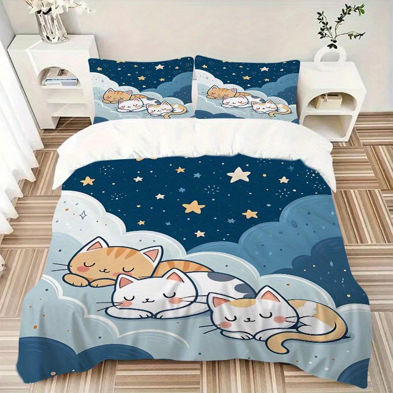 3pcs Cute Cats Bedding Set, Breathable And Soft, Suitable for All Seasons Machine Washable, Suitable for Bedroom Decoration,yy250822145