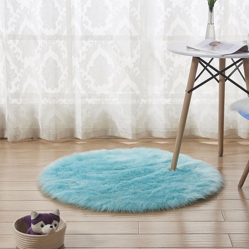 Nordic Style Faux Wool Round Plush Rug - White Solid Color Carpet for Room 