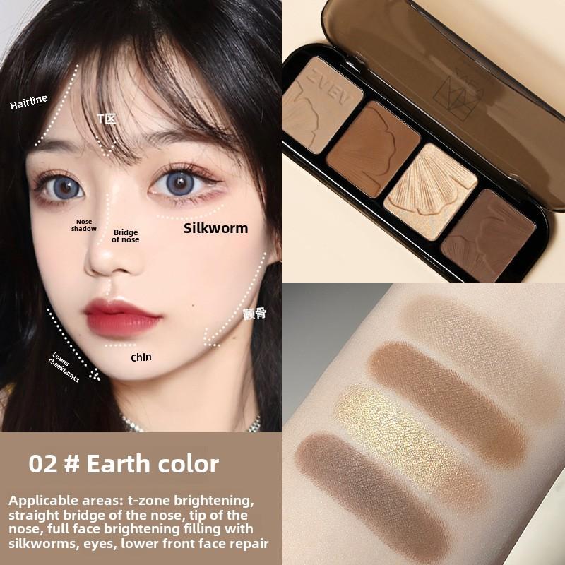 4 Farben Konturpalette, Textmarker, Schimmer, matter Bronzer, Nasenschatten, Gesichtsschattierungspuder-Make-up-Palette