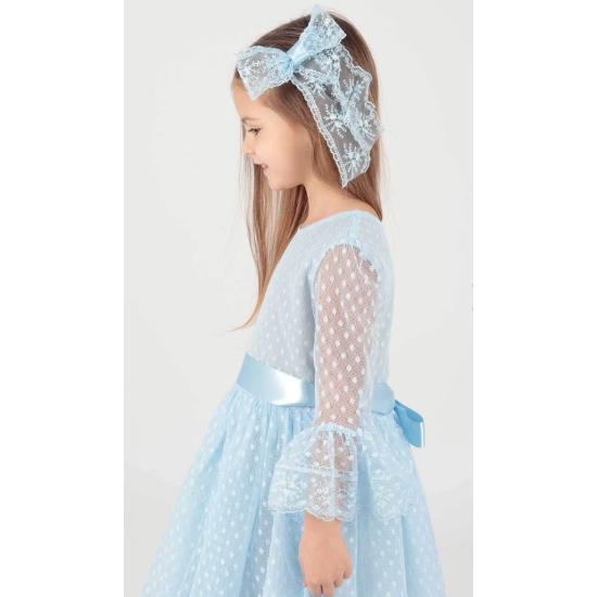 Kids Girls Buckled and Tulle Lace Trend Evening Dress