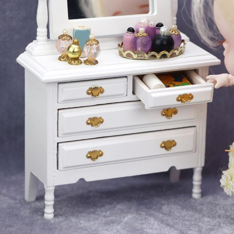 European Style Dollhouses Wardrobe Cabinet Wooden Dresser Toy For 1/12 Scale Miniature Home Decors