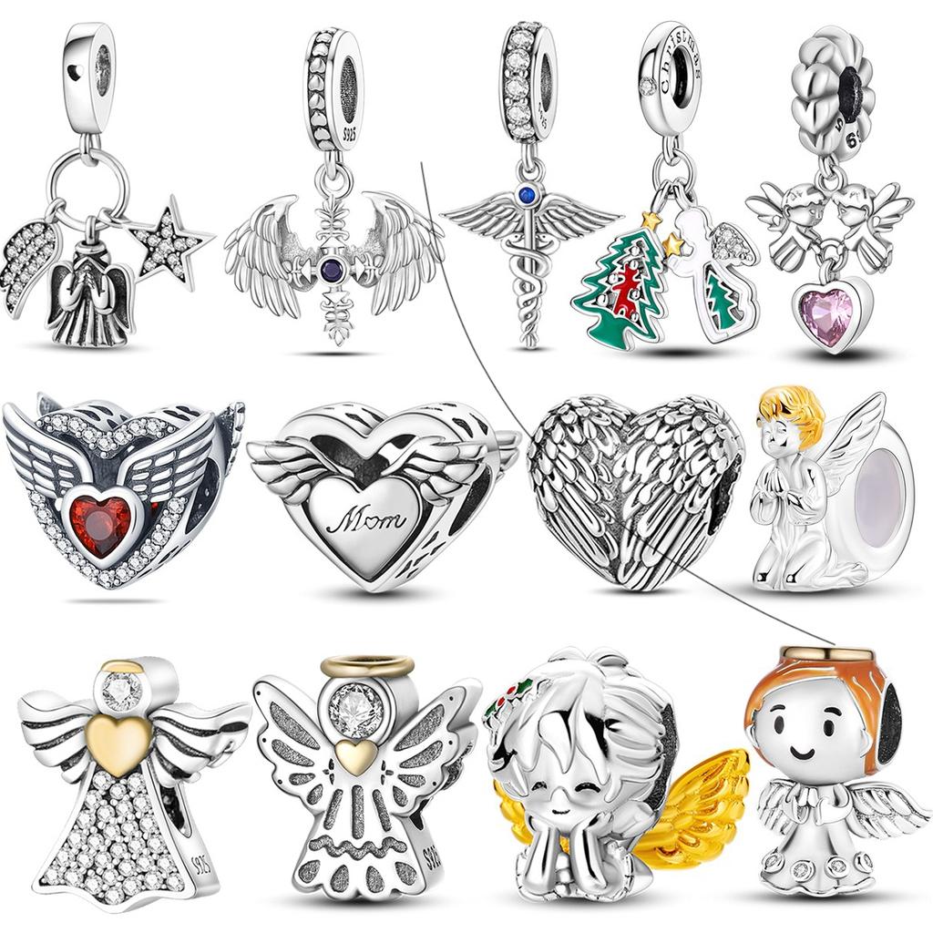 Copper Angel Baby Charms Zirconium Heart Shape Angel Wings Dangle Beads Fit Pandora Bracelet Necklace Diy Jewelry Marking