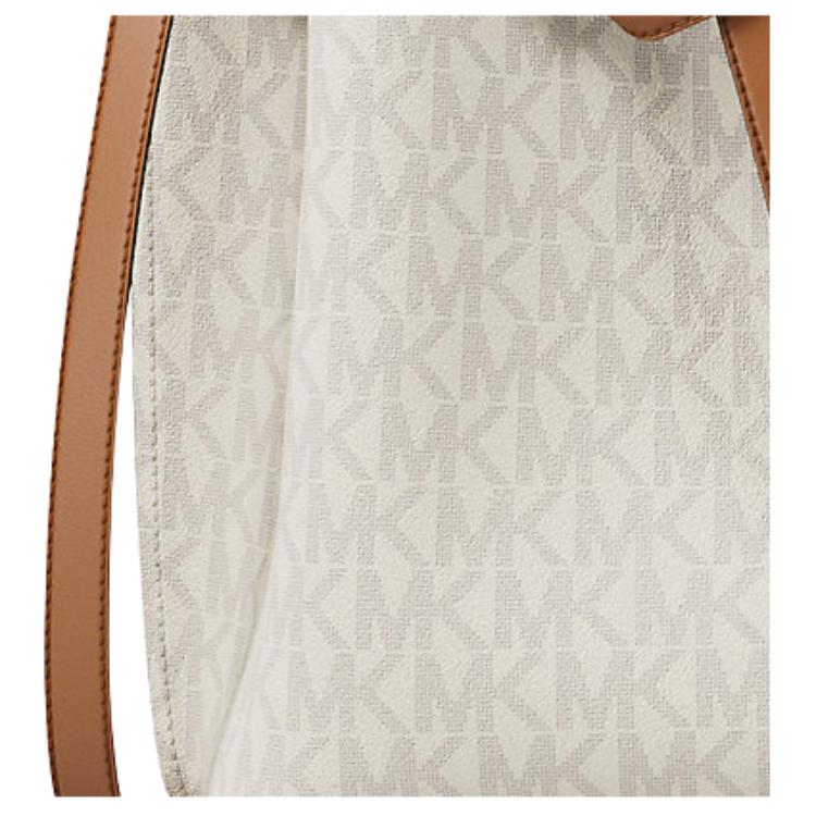 Michael Kors Borsa a tracolla in tela rivestita con stampa logo, media, da donna, Bianco Vaniglia-Marrone Ghianda 30F5GU5S2B-VANILLA