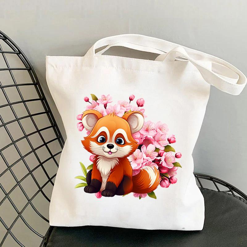 Cherry Blossoms Animal Koala Printed Shoulder Bag Student Large Capacity Canvas Eco-Friendly Bag