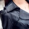 Long Leather Jacket Women Leather Coat Female Autumn Ladies Lace Leather Jackets Coats Black