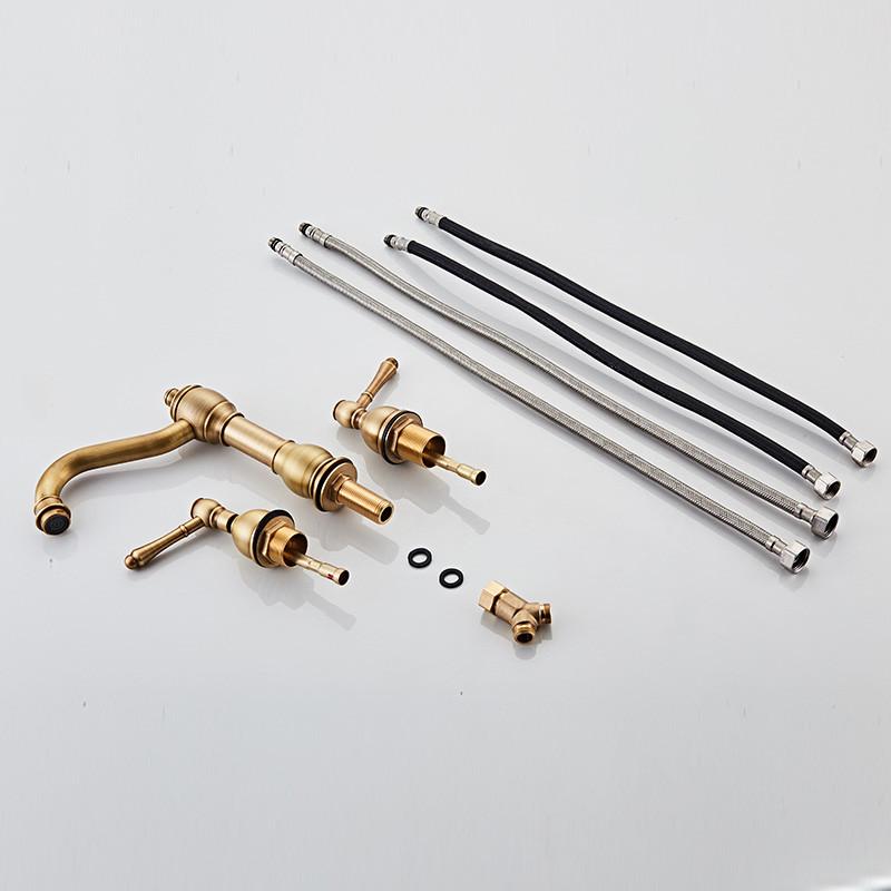 Tuqiu Basin Faucet Brass Antique Bronze Bathroom Faucet Black Sink Faucet 3 Hole Double Handle Hot & Cold Wash Faucet Water Tap